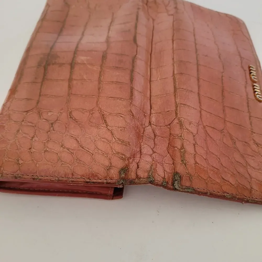 Miu Miu Croc-Embossed Leather Wallet in Light Brown